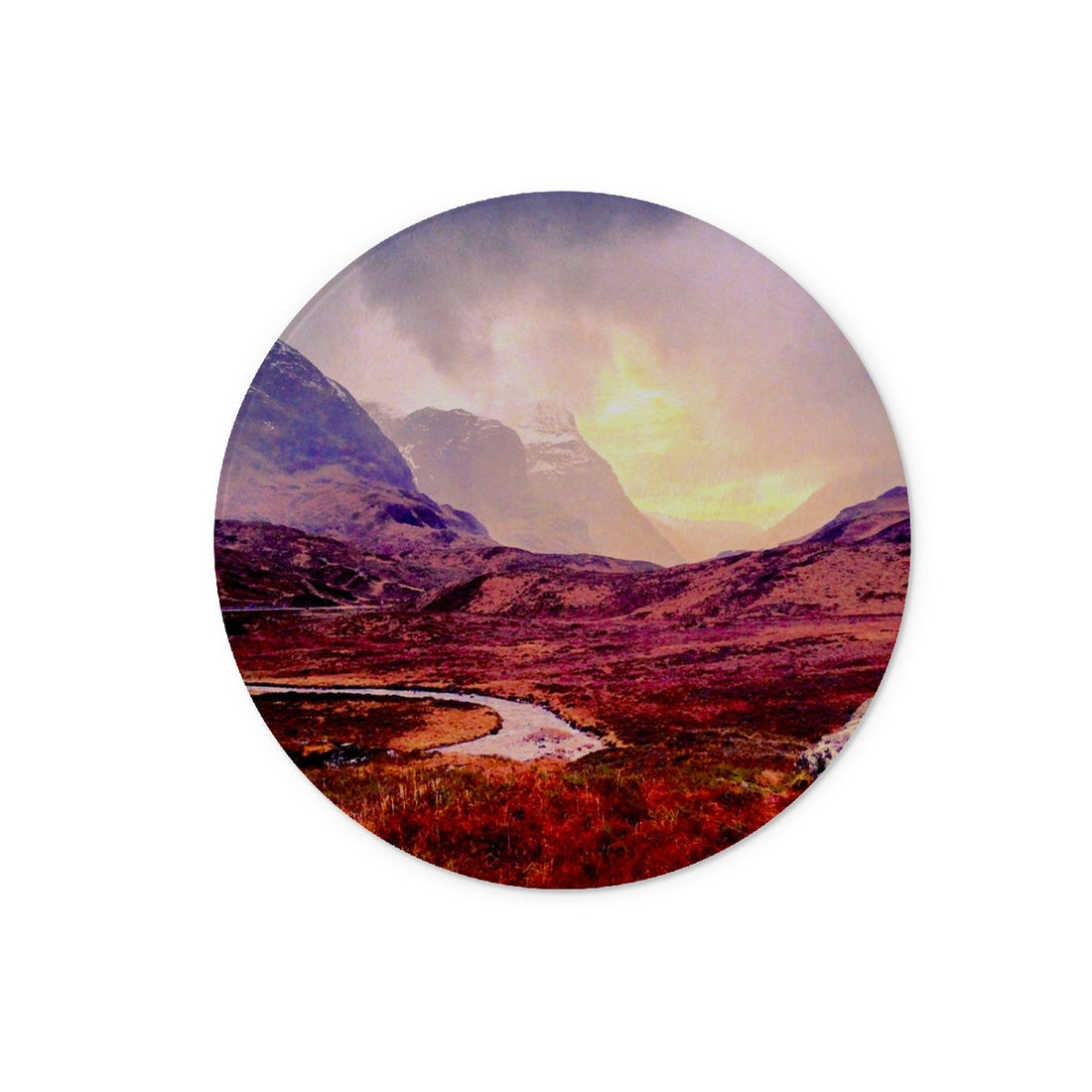 A Brooding Glencoe Art Gifts Glass Chopping Board | Glencoe Art Gallery | Paintings, Prints, Homeware and Art Gifts From Scotland By Scottish Artist Kevin Hunter