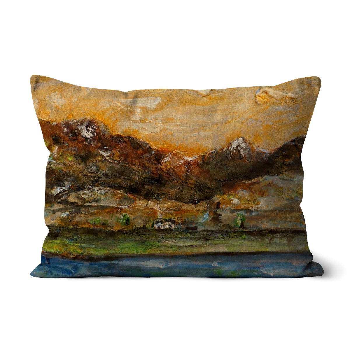 A Glencoe Cottage Art Gifts Cushion | Glencoe Art Gallery | Paintings, Prints, Homeware and Art Gifts From Scotland By Scottish Artist Kevin Hunter