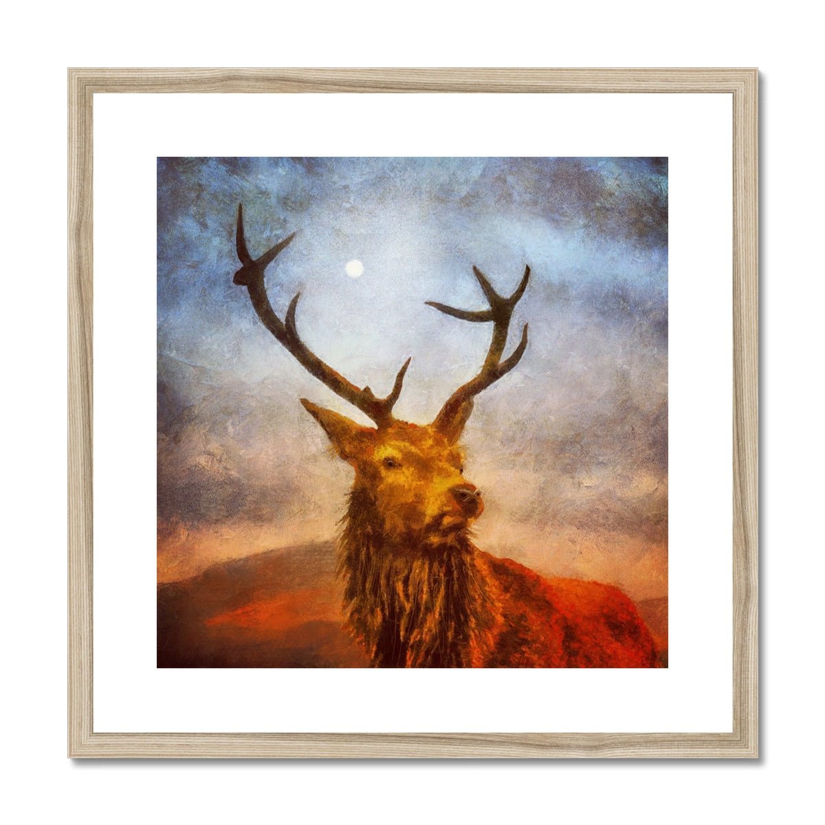 A Moonlit Highland Stag Painting | Framed & Mounted Prints From Scotland