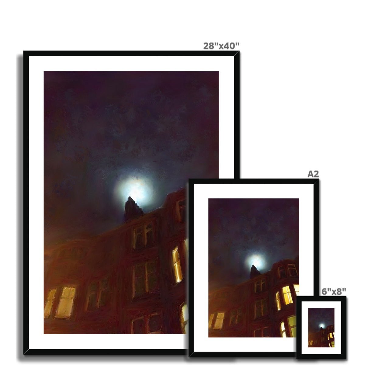 A Moonlit Tenement Painting | Framed & Mounted Prints From Scotland