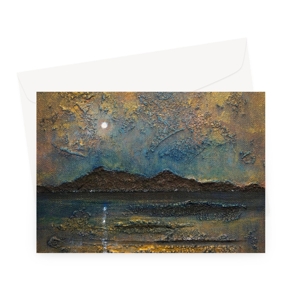 Arran Moonlight Scottish Art Gifts Greeting Card | Arran Art Gallery | Paintings, Prints, Homeware and Art Gifts From Scotland By Scottish Artist Kevin Hunter