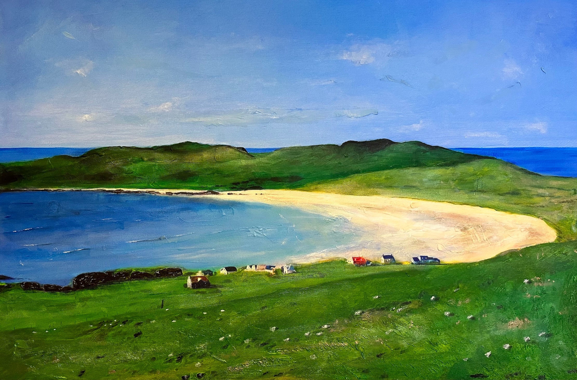 Balephuil Beach Tiree 50x50 inch Stretched Contemporary Interior Canvas Art Scotland Statement Wall Art-Hebridean Islands Art Gallery