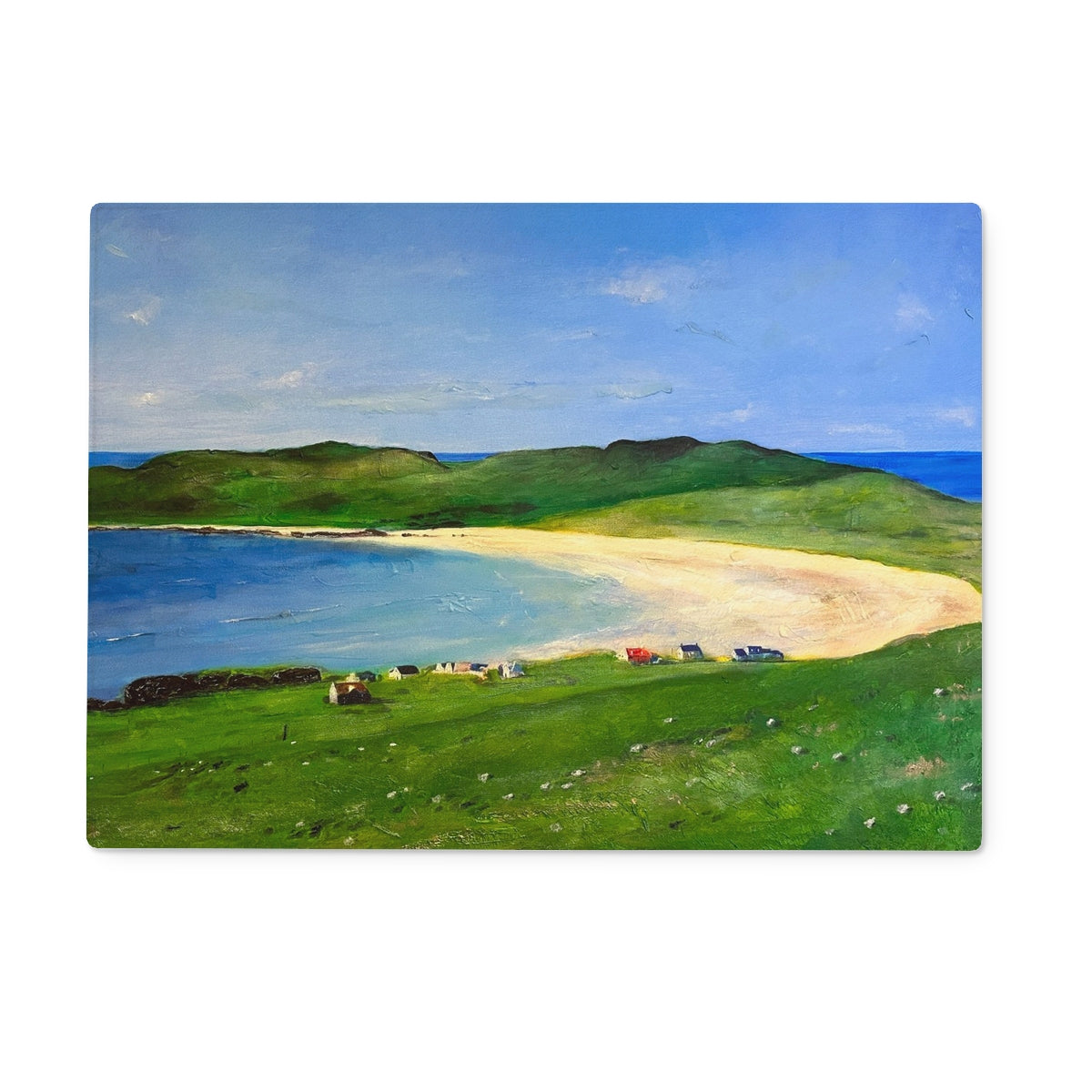 Balephuil Beach Tiree Art Gifts Glass Chopping Board | Hebridean Islands Art Gallery | Paintings, Prints, Homeware and Art Gifts From Scotland By Scottish Artist Kevin Hunter