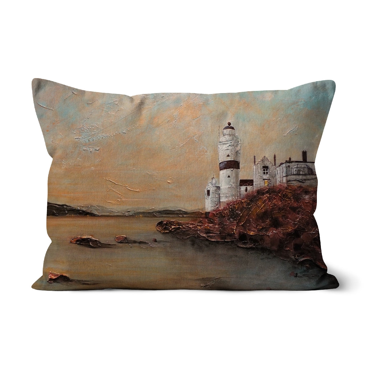 Cloch Lighthouse Dawn Art Gifts Cushion | River Clyde Art Gallery | Paintings, Prints, Homeware and Art Gifts From Scotland By Scottish Artist Kevin Hunter