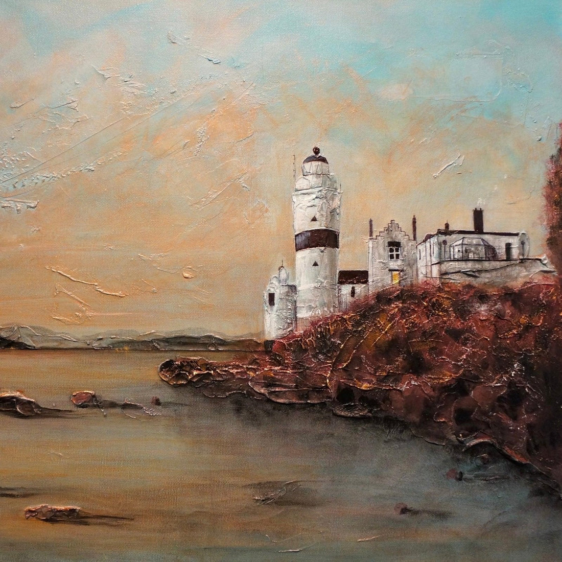 Cloch Lighthouse Dawn Wooden Art Block