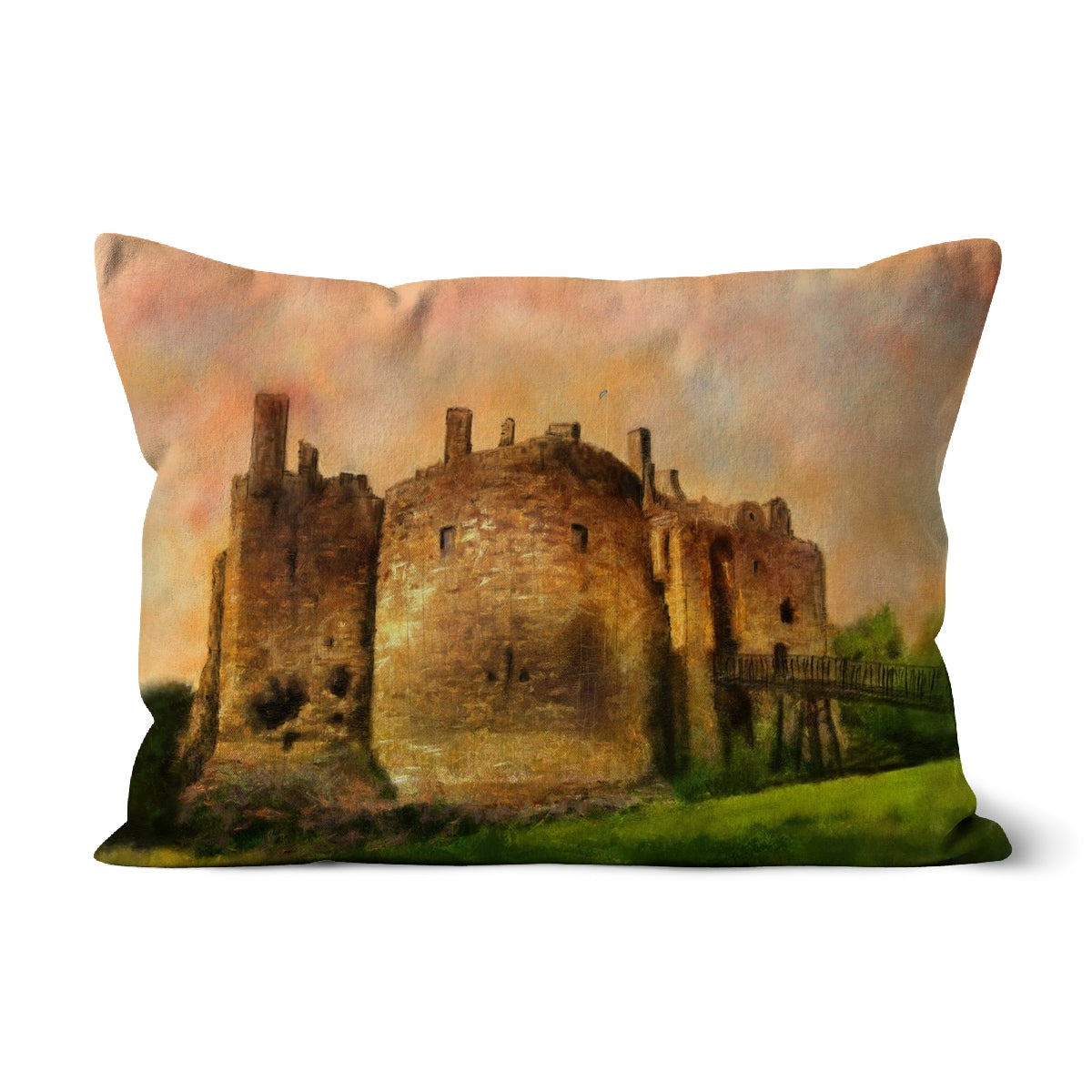 Dirleton Castle Art Gifts Cushion | Historic & Iconic Scotland Art Gallery | Paintings, Prints, Homeware and Art Gifts From Scotland By Scottish Artist Kevin Hunter