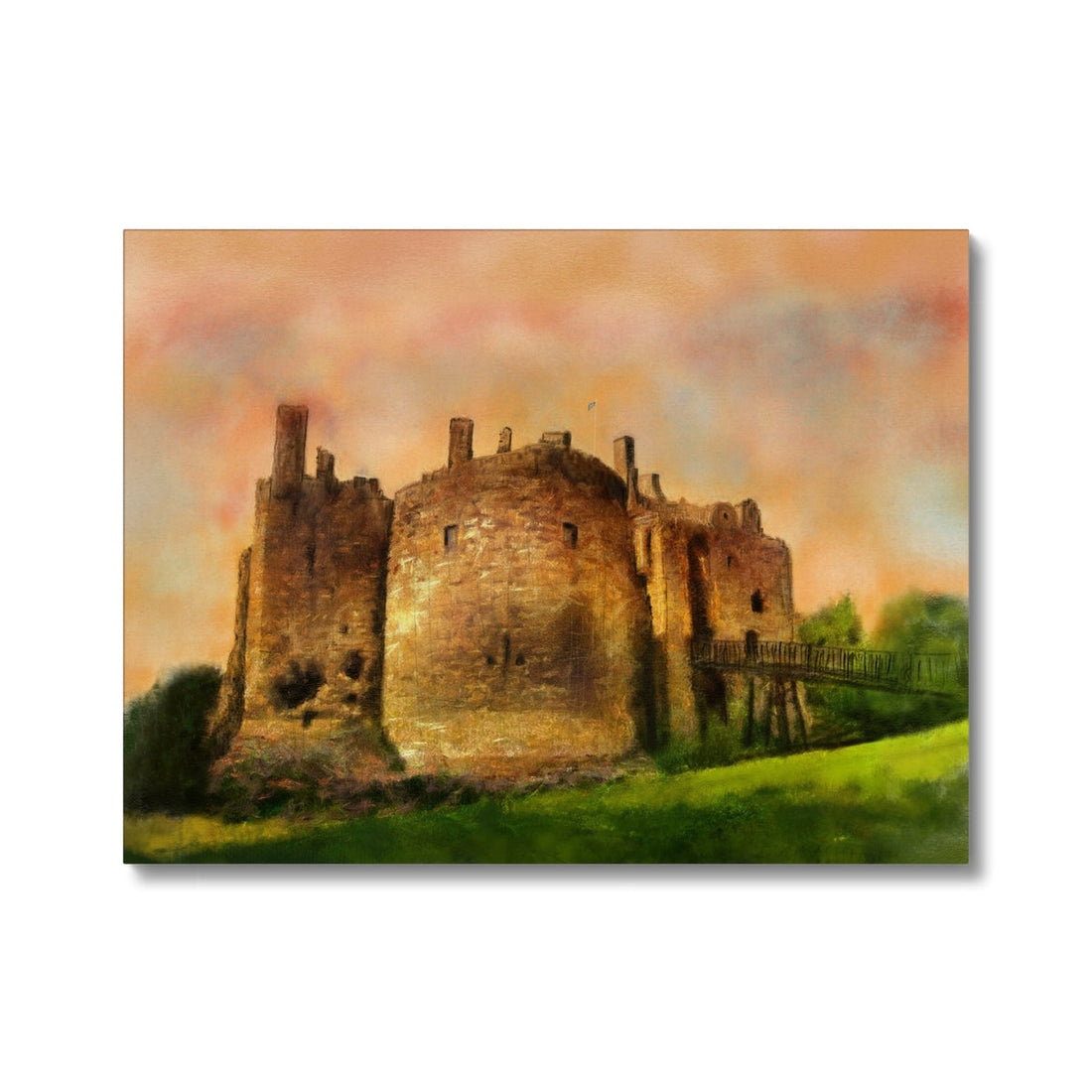 Dirleton Castle Dusk Canvas | Historic &amp; Iconic Scotland Art Gallery | Paintings, Prints, Homeware and Art Gifts From Scotland By Scottish Artist Kevin Hunter