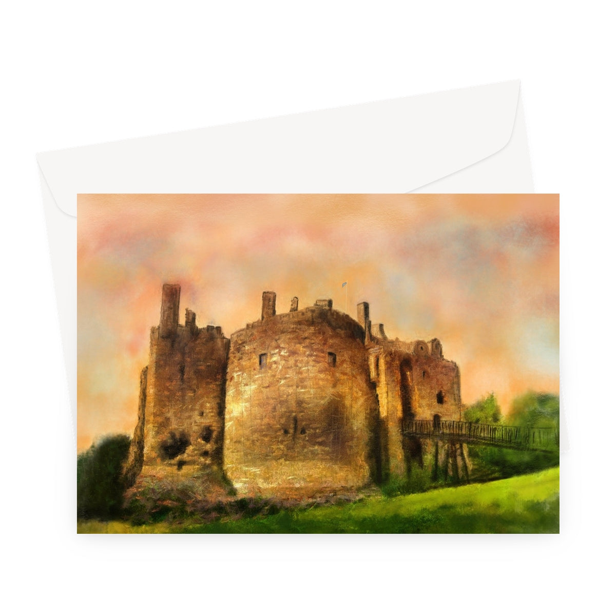 Dirleton Castle Scottish Art Gifts Greeting Card | Historic &amp; Iconic Scotland Art Gallery | Paintings, Prints, Homeware and Art Gifts From Scotland By Scottish Artist Kevin Hunter