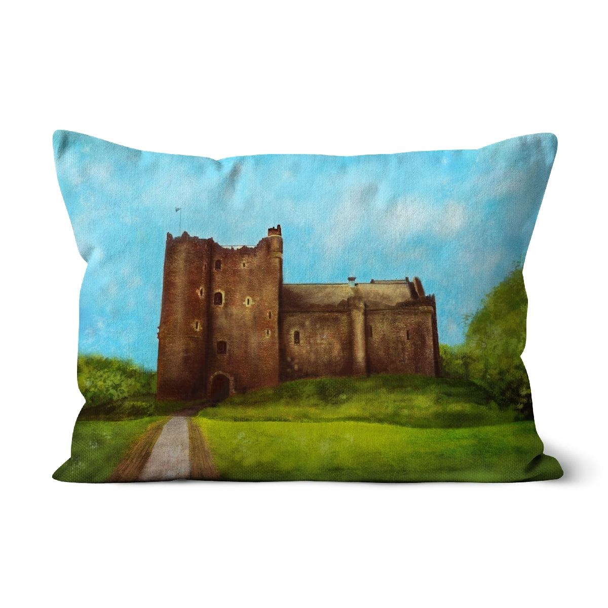 Doune Castle Art Gifts Cushion | Historic &amp; Iconic Scotland Art Gallery | Paintings, Prints, Homeware and Art Gifts From Scotland By Scottish Artist Kevin Hunter