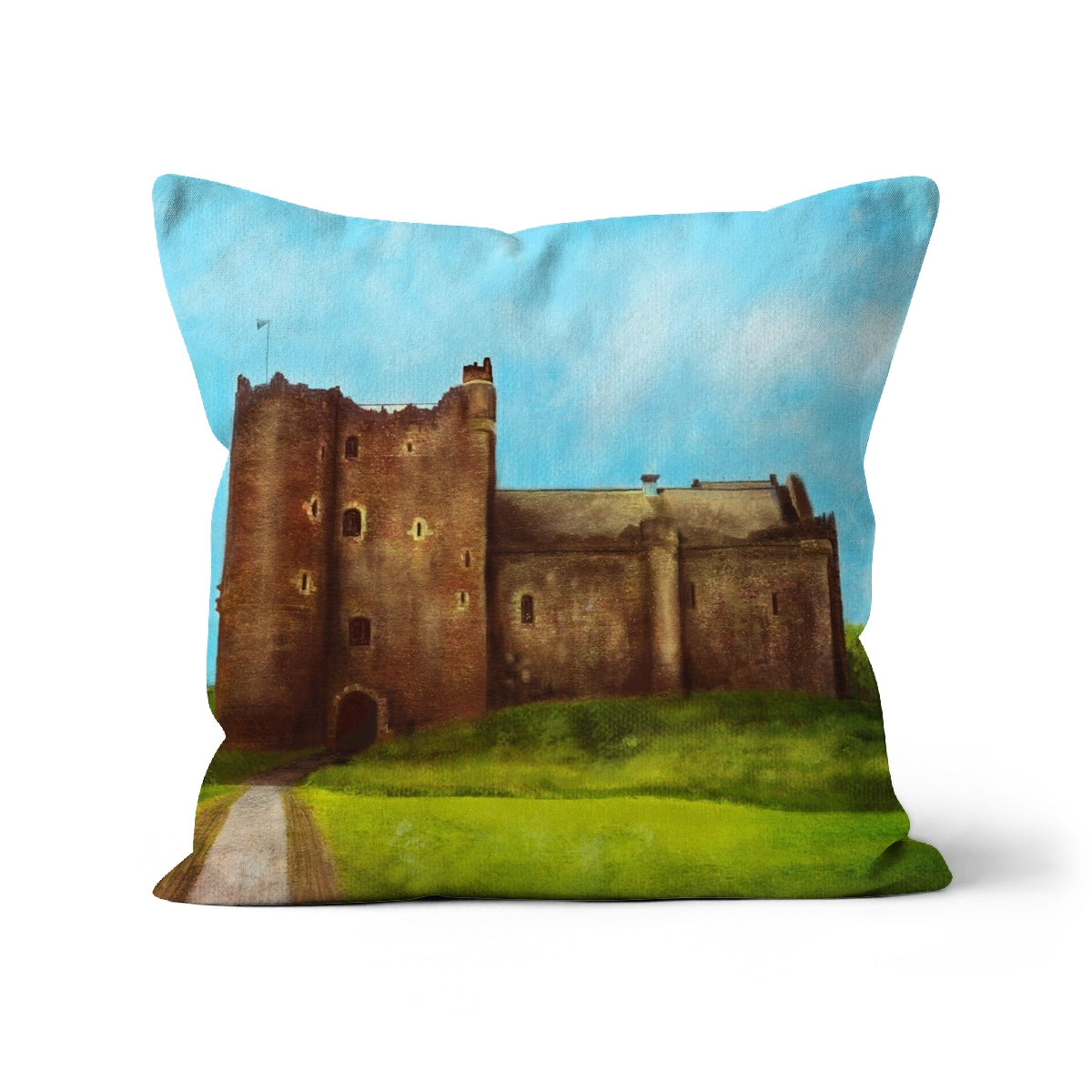 Doune Castle Art Gifts Cushion | Historic & Iconic Scotland Art Gallery | Paintings, Prints, Homeware and Art Gifts From Scotland By Scottish Artist Kevin Hunter