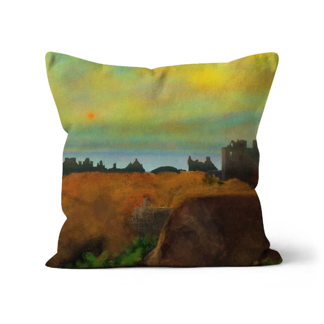 Dunnottar Castle Dusk Art Gifts Cushion | Historic &amp; Iconic Scotland Art Gallery | Paintings, Prints, Homeware and Art Gifts From Scotland By Scottish Artist Kevin Hunter