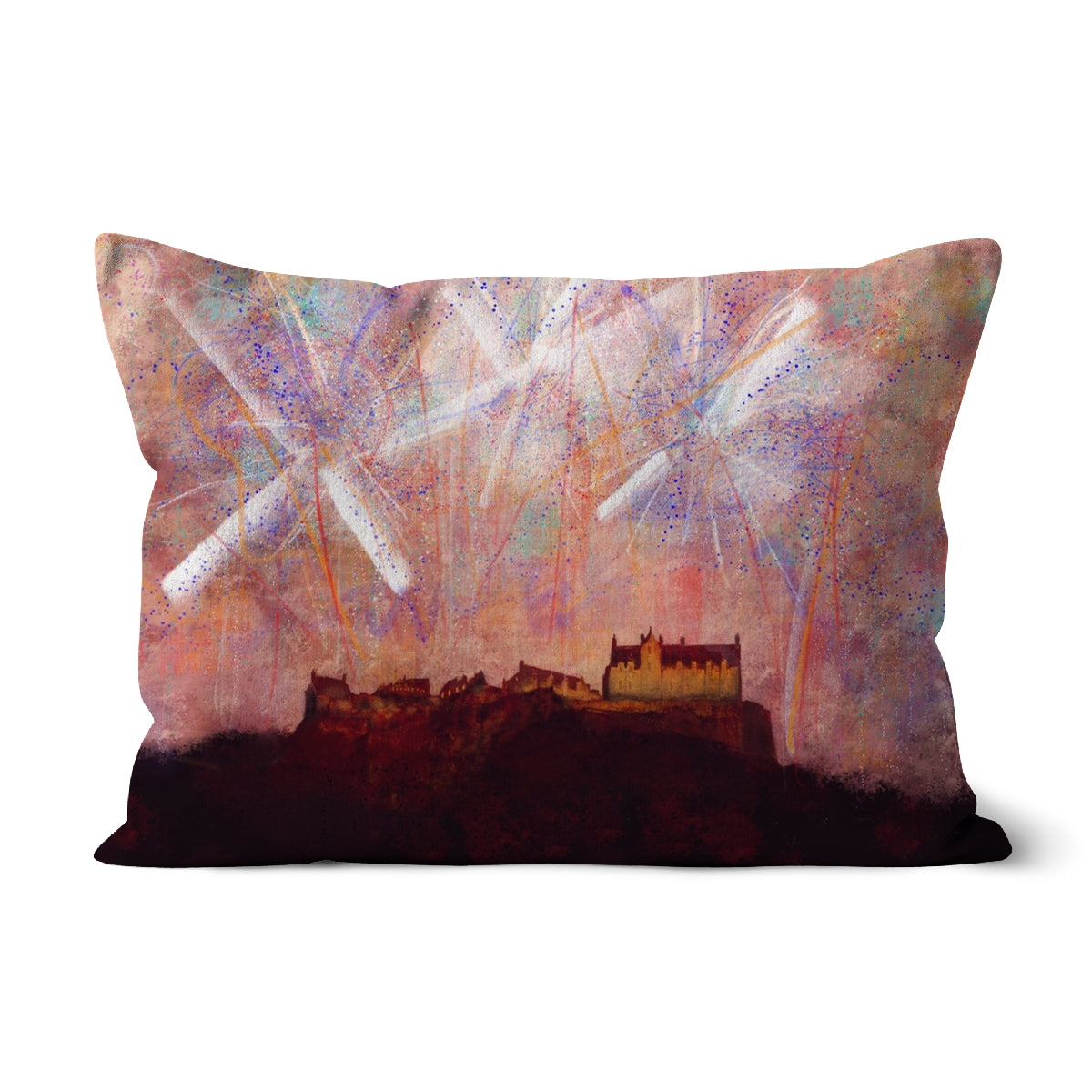 Edinburgh Castle Fireworks Art Gifts Cushion | Edinburgh & Glasgow Art Gallery | Paintings, Prints, Homeware and Art Gifts From Scotland By Scottish Artist Kevin Hunter