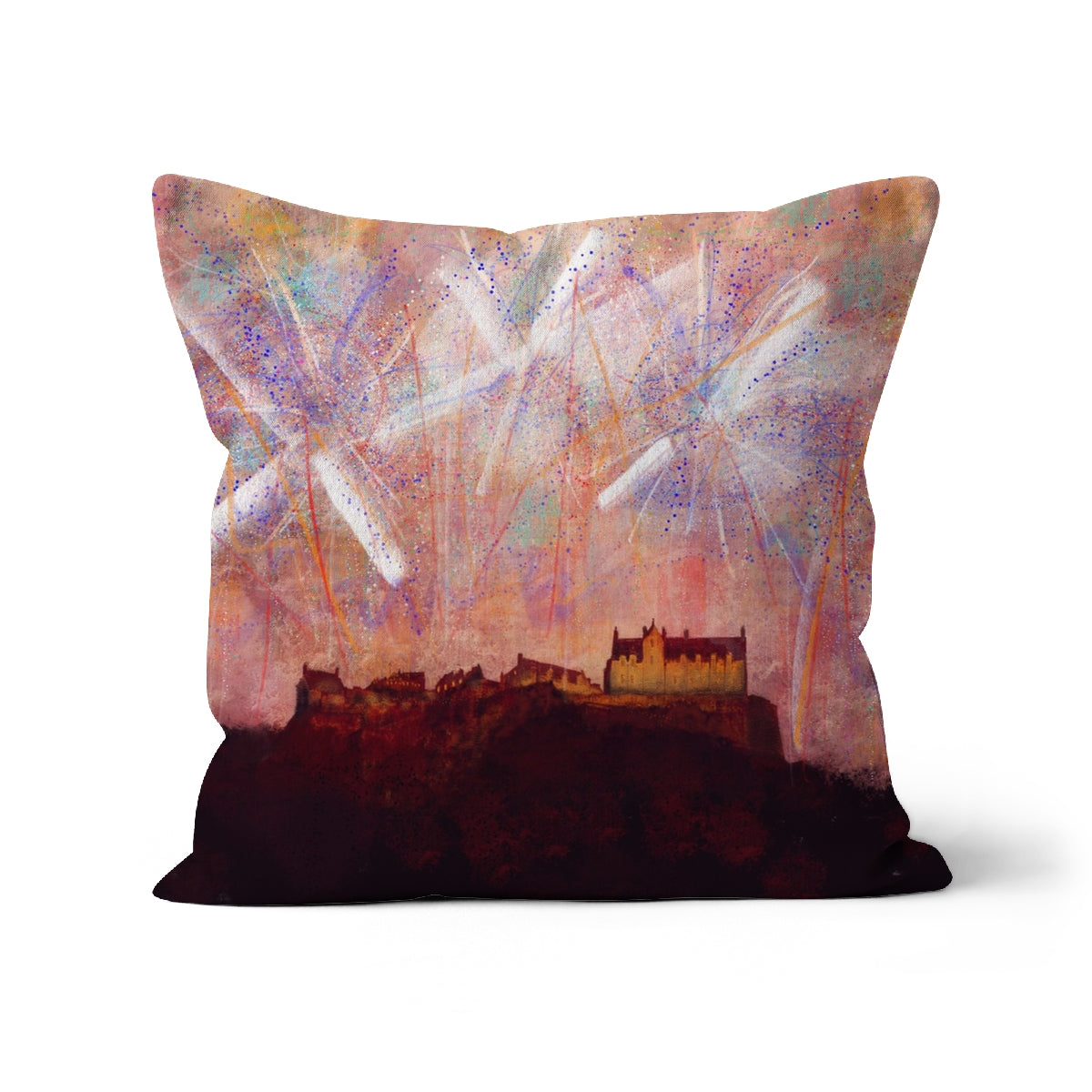 Edinburgh Castle Fireworks Art Gifts Cushion | Edinburgh & Glasgow Art Gallery | Paintings, Prints, Homeware and Art Gifts From Scotland By Scottish Artist Kevin Hunter