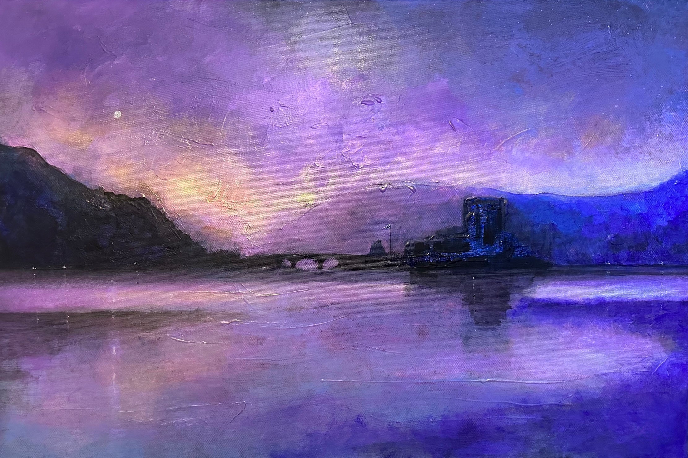 Eilean Donan Castle Moonset | Original Landscape Painting | Scotland-Historic & Iconic Scotland Art Gallery