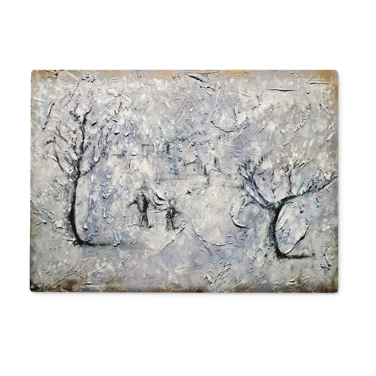 Father Daughter Snow Art Gifts Glass Chopping Board | Abstract & Impressionistic Art Gallery | Paintings, Prints, Homeware and Art Gifts From Scotland By Scottish Artist Kevin Hunter