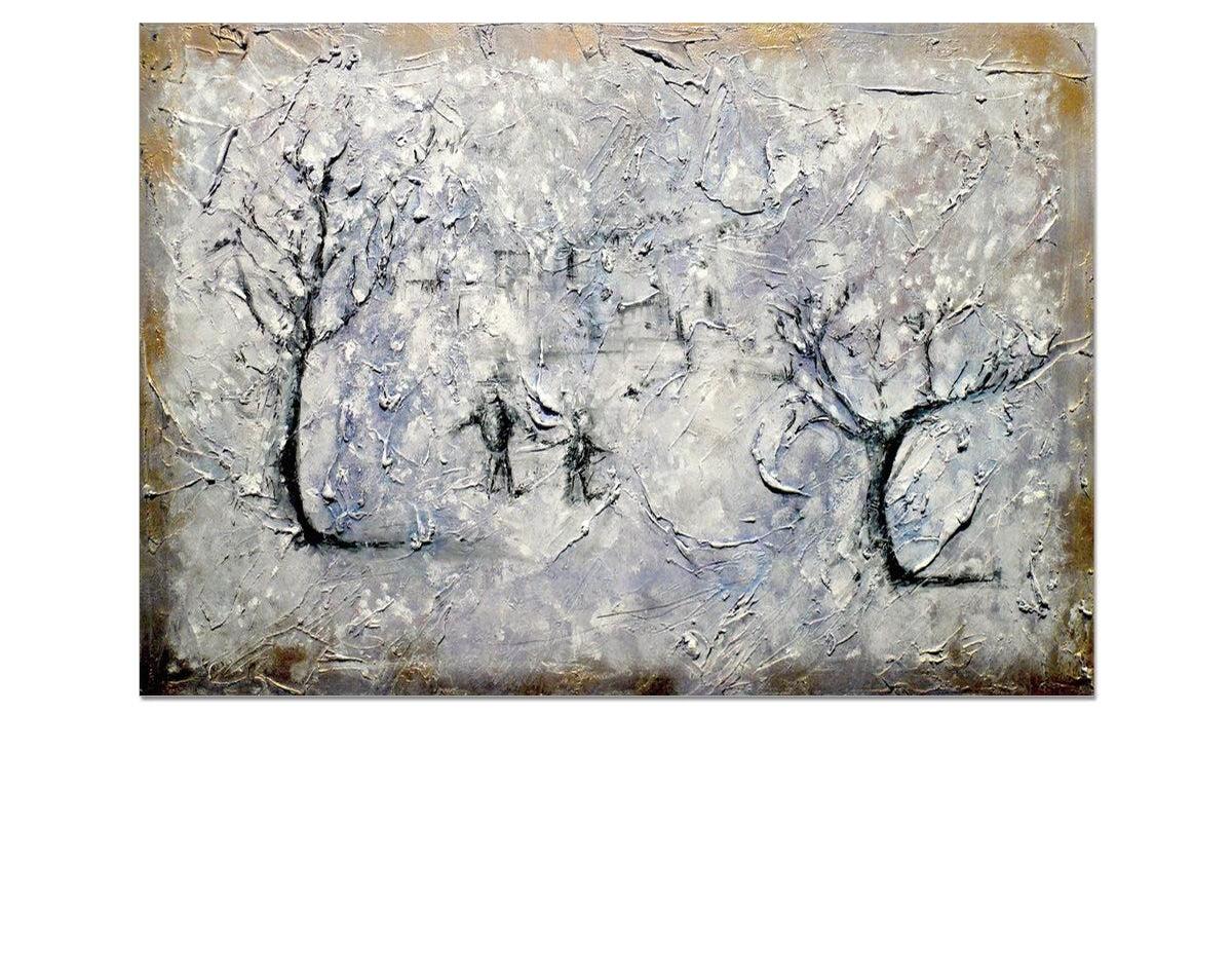 Father Daughter Snow Art Prints from my Abstract & Impressionistic Art Gallery Collection