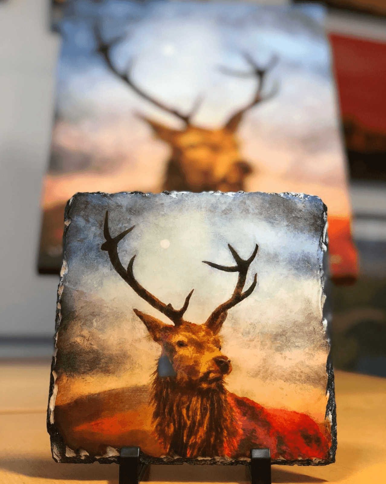 Father Daughter Snow Scottish Slate Art | Abstract &amp; Impressionistic Art Gallery | Paintings, Prints, Homeware and Art Gifts From Scotland By Scottish Artist Kevin Hunter