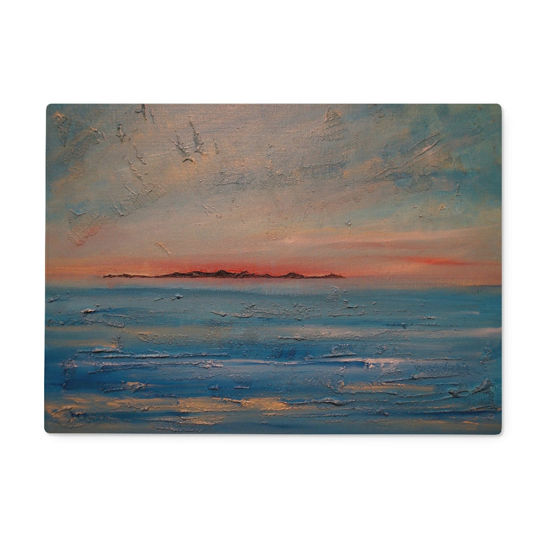 Gigha Sunset Art Gifts Glass Chopping Board | Hebridean Islands Art Gallery | Paintings, Prints, Homeware and Art Gifts From Scotland By Scottish Artist Kevin Hunter