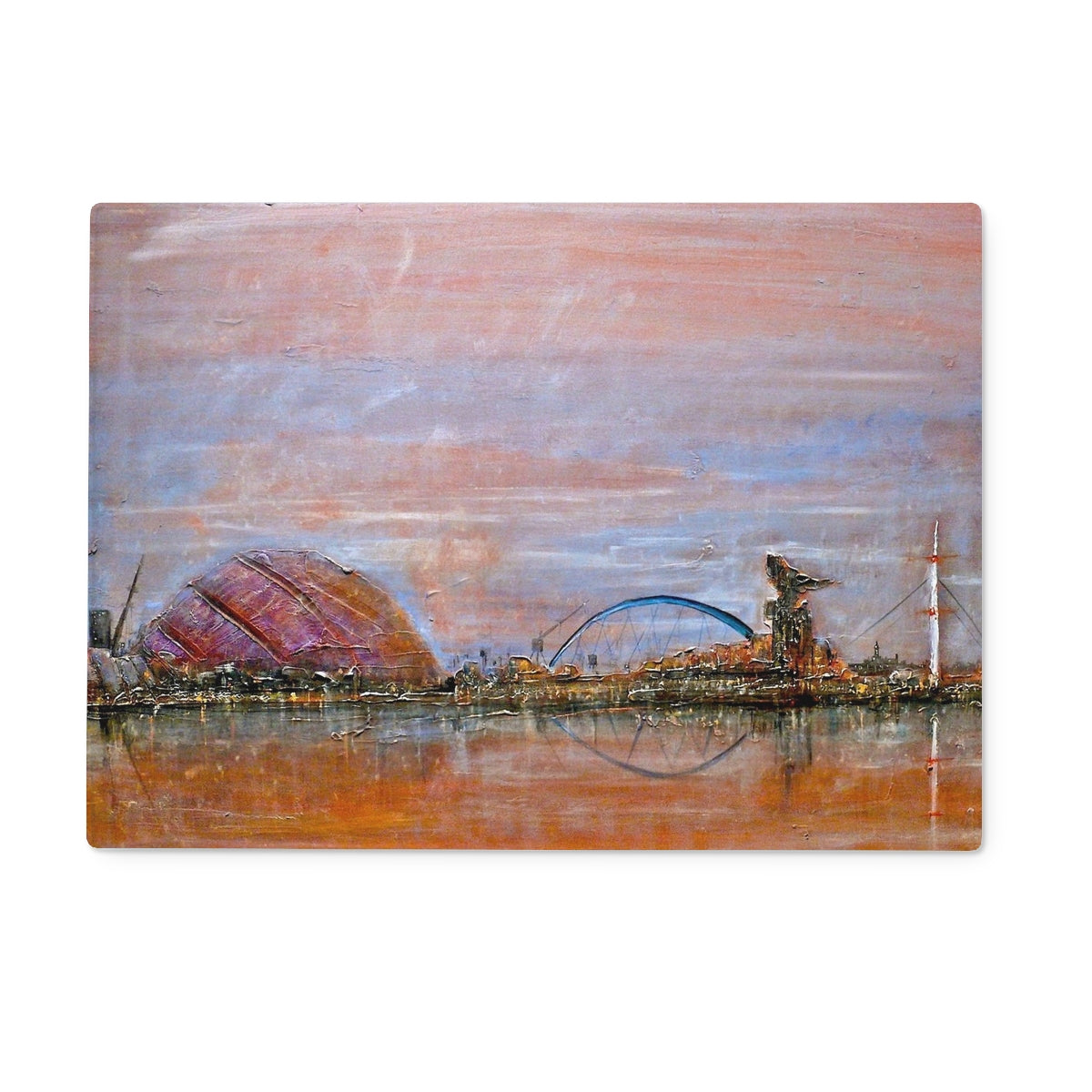 Glasgow Harbour Art Gifts Glass Chopping Board | Edinburgh & Glasgow Art Gallery | Paintings, Prints, Homeware and Art Gifts From Scotland By Scottish Artist Kevin Hunter