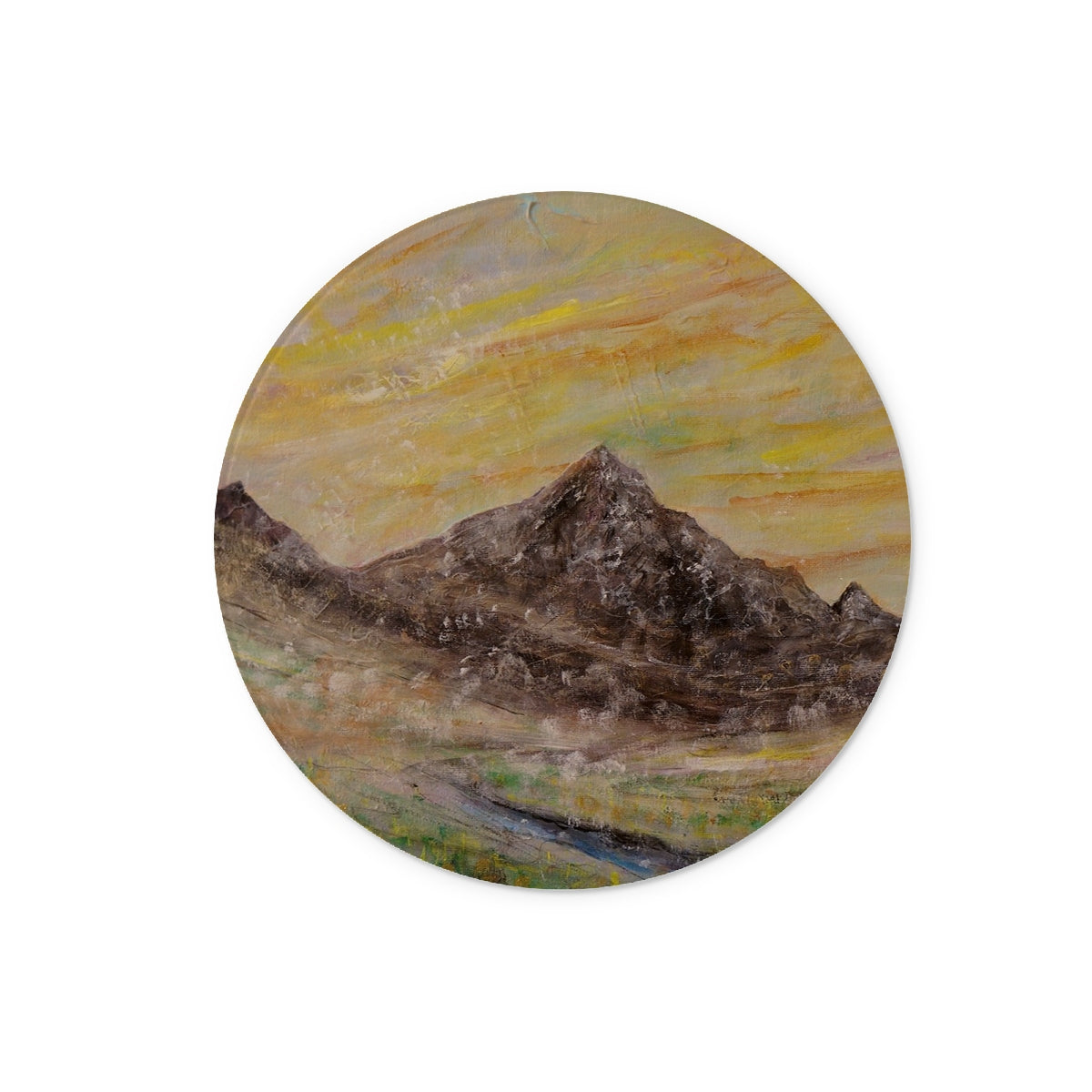 Glen Rosa Mist Arran Art Gifts Glass Chopping Board | Arran Art Gallery | Paintings, Prints, Homeware and Art Gifts From Scotland By Scottish Artist Kevin Hunter