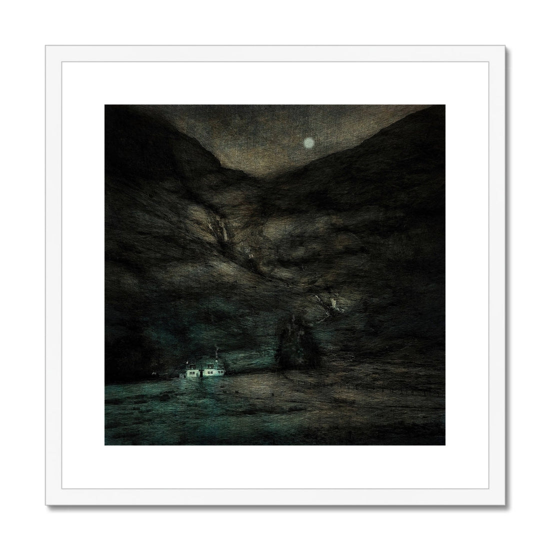 Glencoe Cottage Moonlight Painting | Framed &amp; Mounted Prints From Scotland