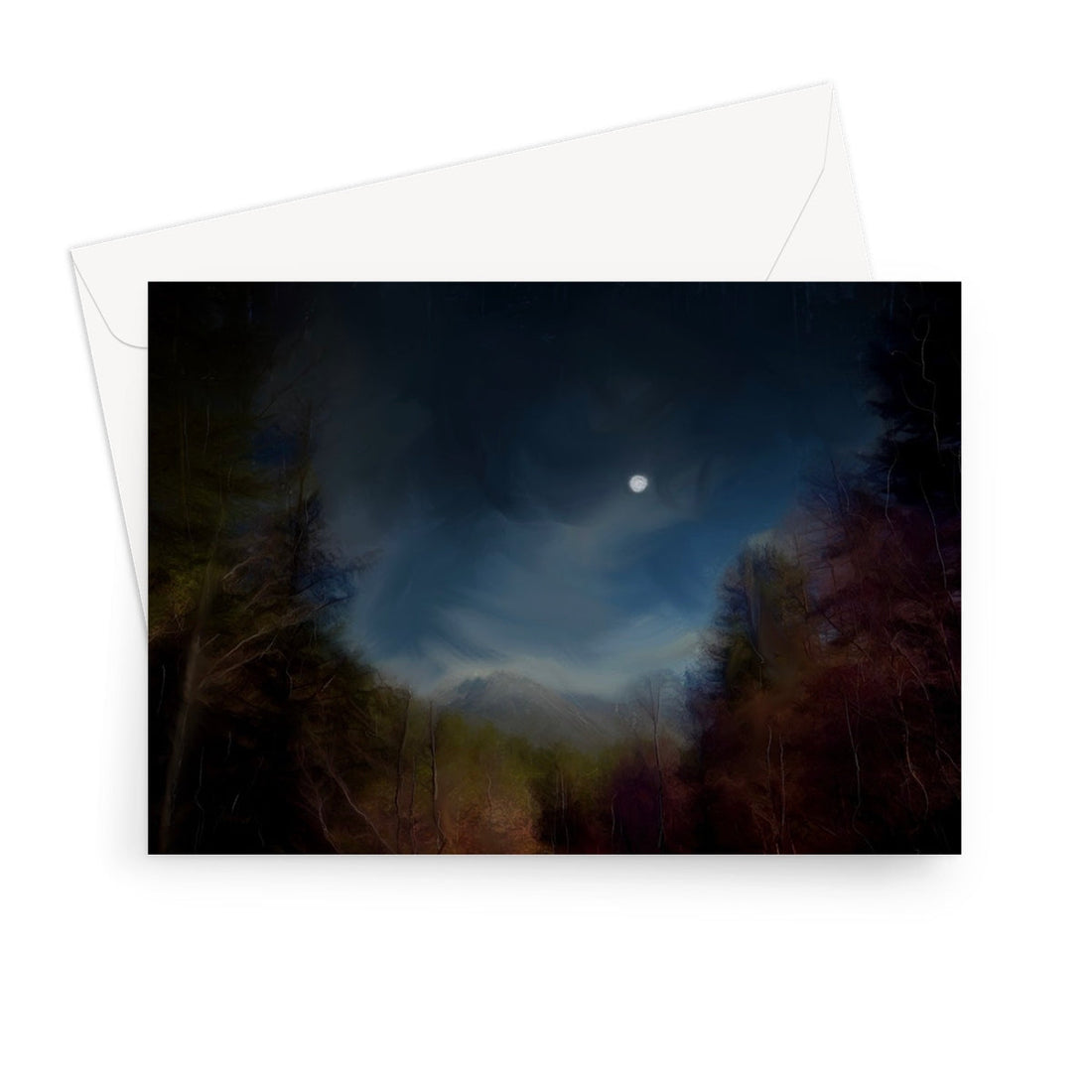 Glencoe Lochan Moonlight Scottish Art Gifts Greeting Card | Glencoe Art Gallery | Paintings, Prints, Homeware and Art Gifts From Scotland By Scottish Artist Kevin Hunter