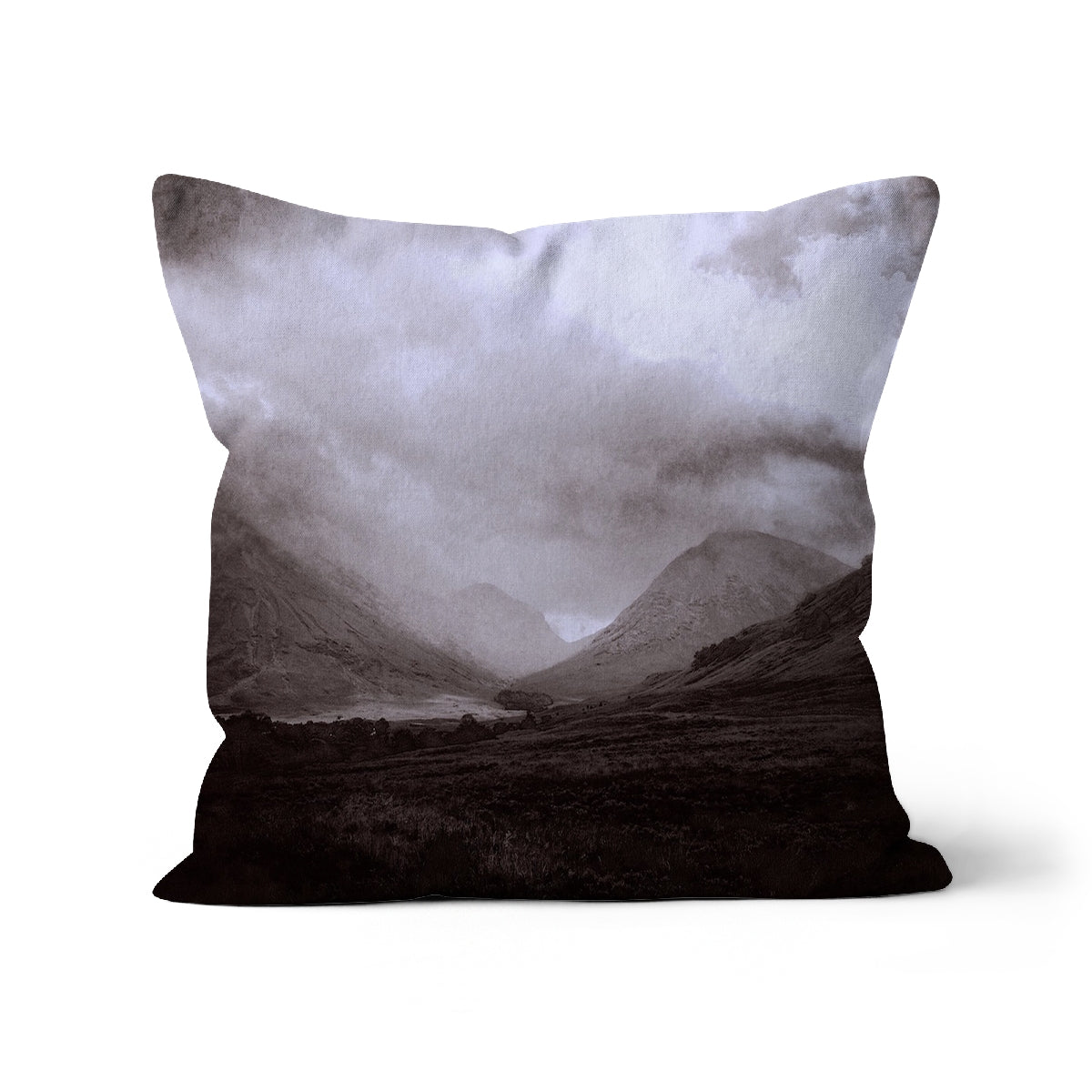 Glencoe Mist Art Gifts Cushion | Glencoe Art Gallery | Paintings, Prints, Homeware and Art Gifts From Scotland By Scottish Artist Kevin Hunter