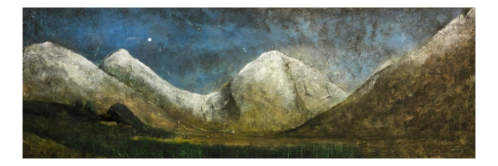 Glencoe Moonlit Snow | Panoramic Painting & Art Prints | Glencoe Art Gallery | Paintings, Prints, Homeware and Art Gifts From Scotland By Scottish Artist Kevin Hunter