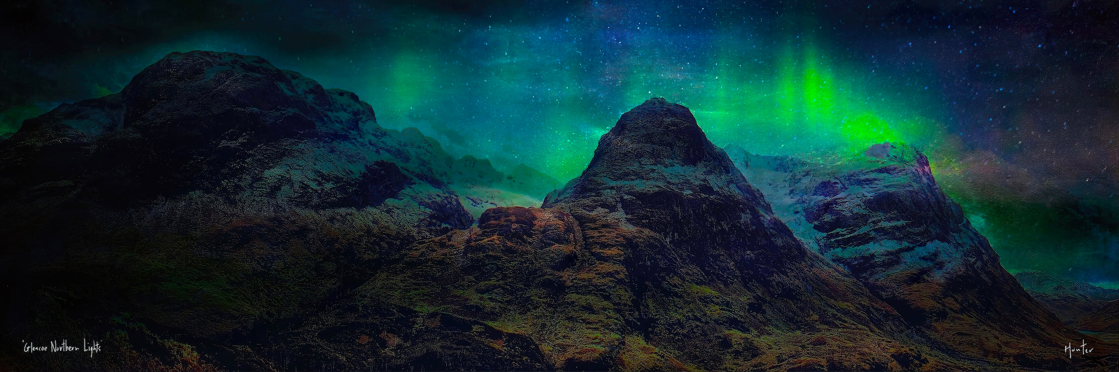 Glencoe Northern Lights (120 x 40 cm, which is 48 x 16 inches) Signed Print-Glencoe Art Gallery