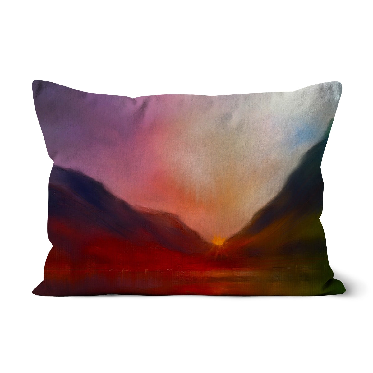 Glencoe Sunset Art Gifts Cushion | Glencoe Art Gallery | Paintings, Prints, Homeware and Art Gifts From Scotland By Scottish Artist Kevin Hunter