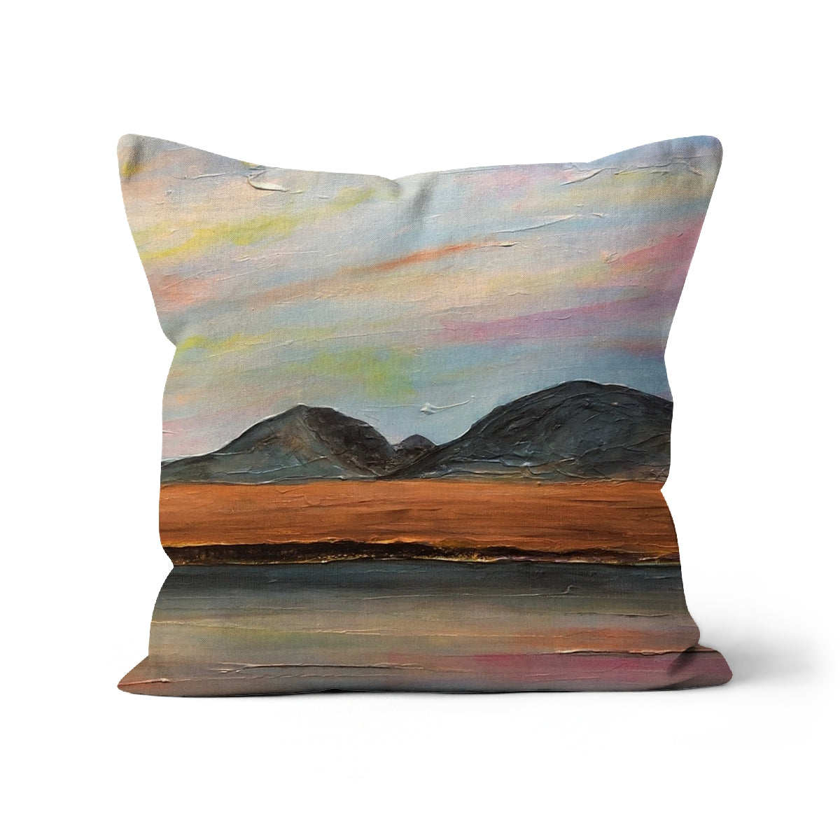 Jura Dawn Art Gifts Cushion | Hebridean Islands Art Gallery | Paintings, Prints, Homeware and Art Gifts From Scotland By Scottish Artist Kevin Hunter