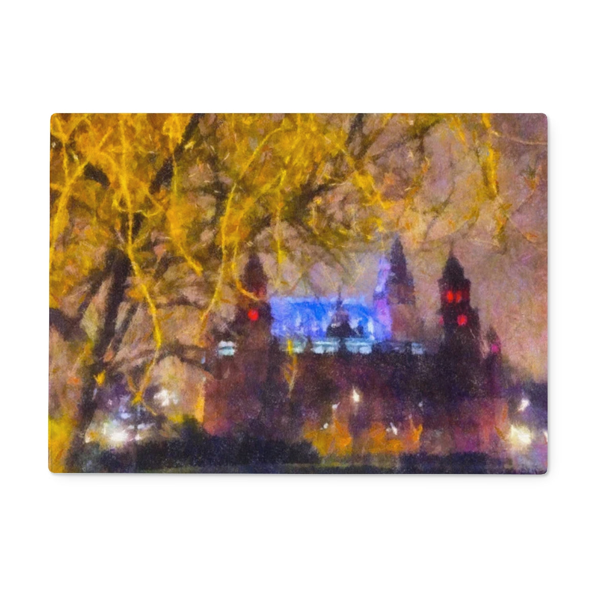 Kelvingrove Nights Glasgow Art Gifts Glass Chopping Board | Edinburgh & Glasgow Art Gallery | Paintings, Prints, Homeware and Art Gifts From Scotland By Scottish Artist Kevin Hunter