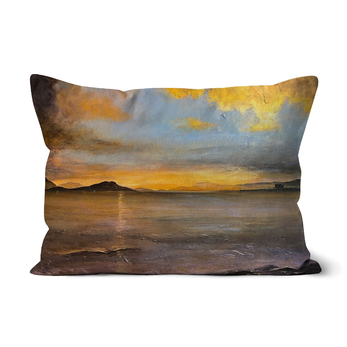 Loch Linnhe Sunset Art Gifts Cushion | Scottish Lochs &amp; Mountains Art Gallery | Paintings, Prints, Homeware and Art Gifts From Scotland By Scottish Artist Kevin Hunter