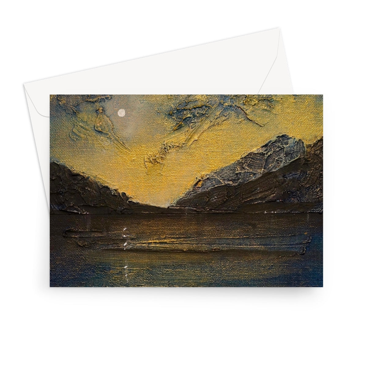 Loch Lomond Moonlight Scottish Art Gifts Greeting Card | Scottish Lochs &amp; Mountains Art Gallery | Paintings, Prints, Homeware and Art Gifts From Scotland By Scottish Artist Kevin Hunter