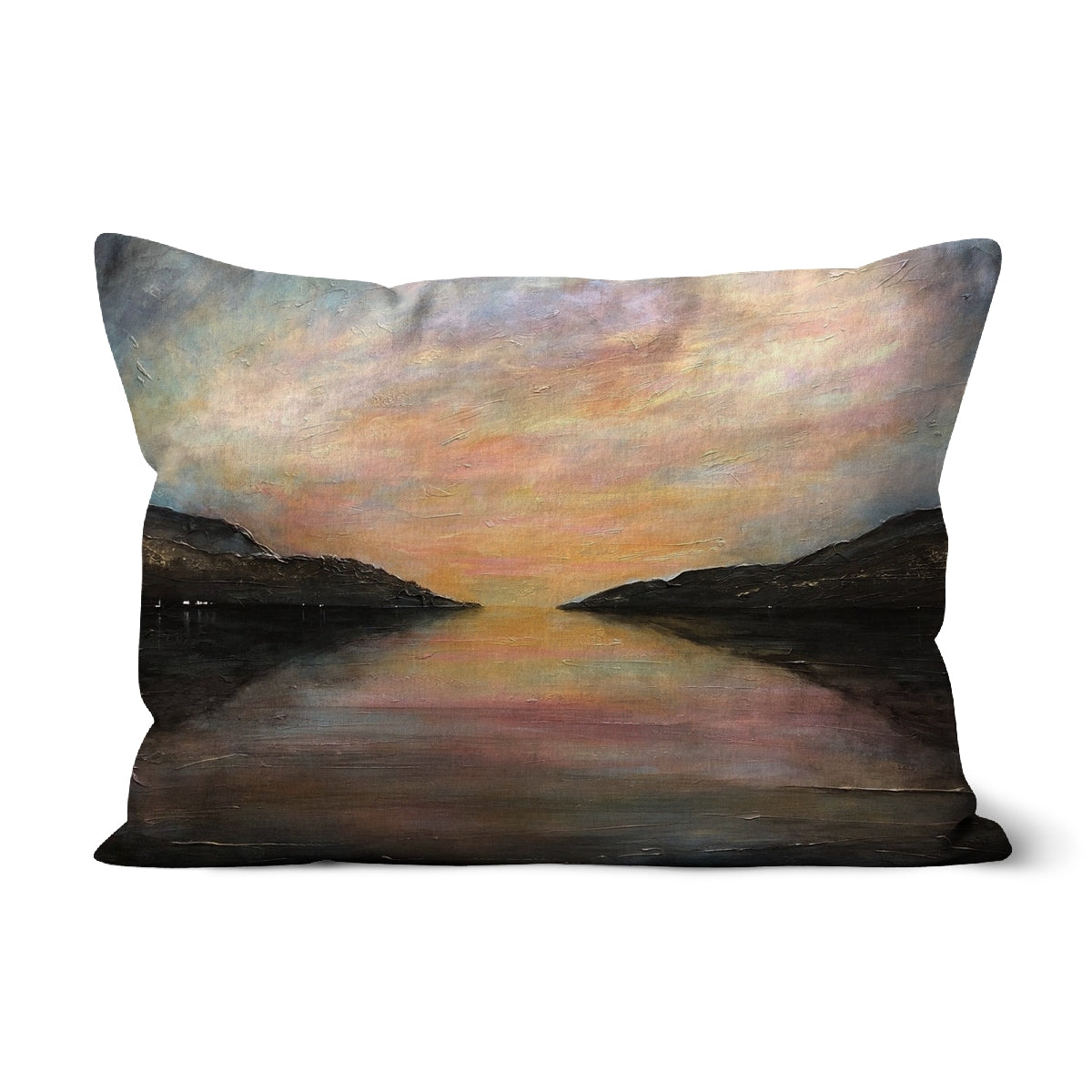 Loch Ness Glow Art Gifts Cushion | Scottish Lochs & Mountains Art Gallery | Paintings, Prints, Homeware and Art Gifts From Scotland By Scottish Artist Kevin Hunter