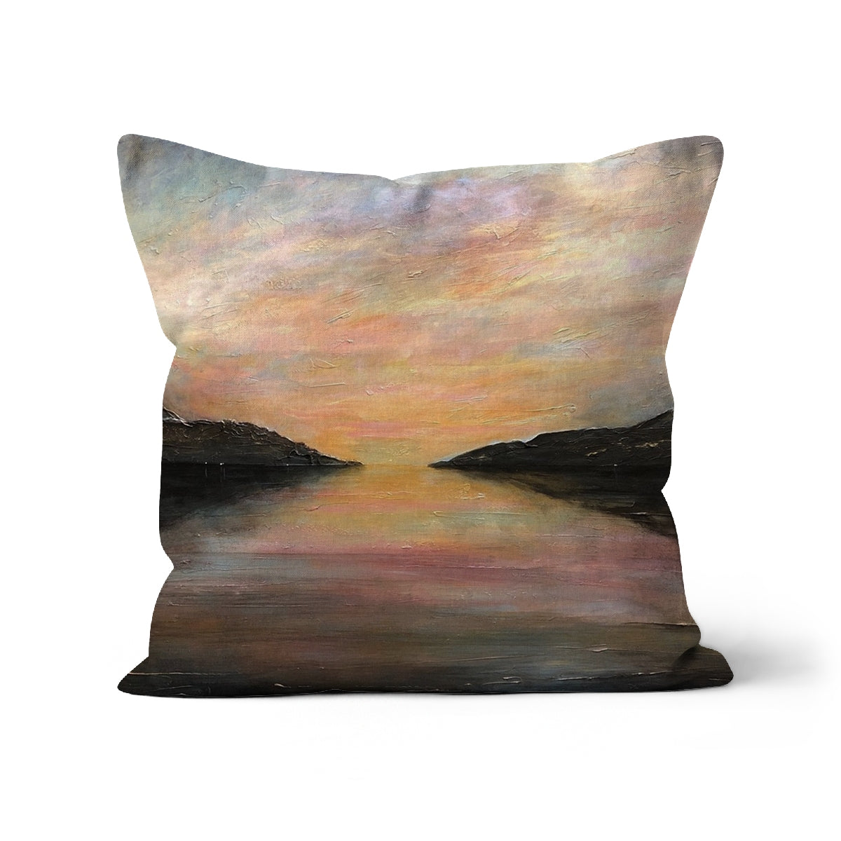 Loch Ness Glow Art Gifts Cushion | Scottish Lochs & Mountains Art Gallery | Paintings, Prints, Homeware and Art Gifts From Scotland By Scottish Artist Kevin Hunter