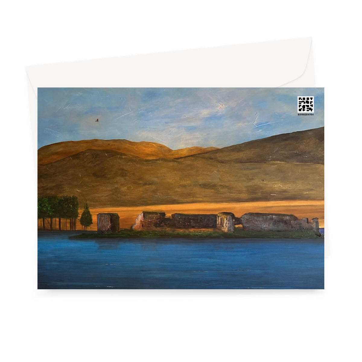 Lochindorb Castle Scottish Art Gifts Greeting Card | Scottish Lochs & Mountains Art Gallery | Paintings, Prints, Homeware and Art Gifts From Scotland By Scottish Artist Kevin Hunter