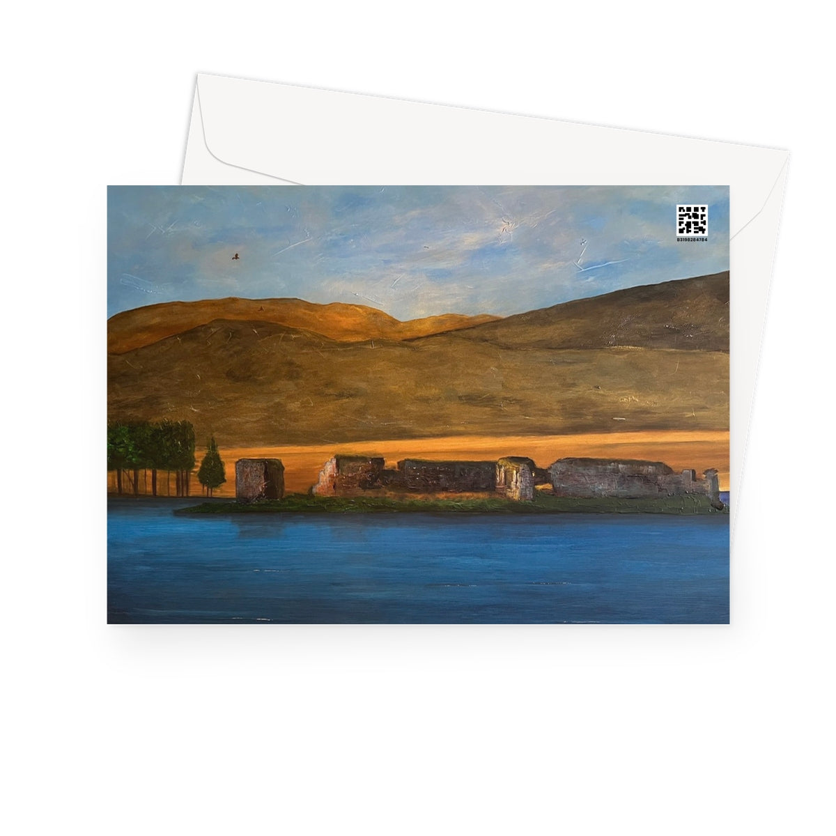 Lochindorb Castle Scottish Art Gifts Greeting Card | Scottish Lochs & Mountains Art Gallery | Paintings, Prints, Homeware and Art Gifts From Scotland By Scottish Artist Kevin Hunter