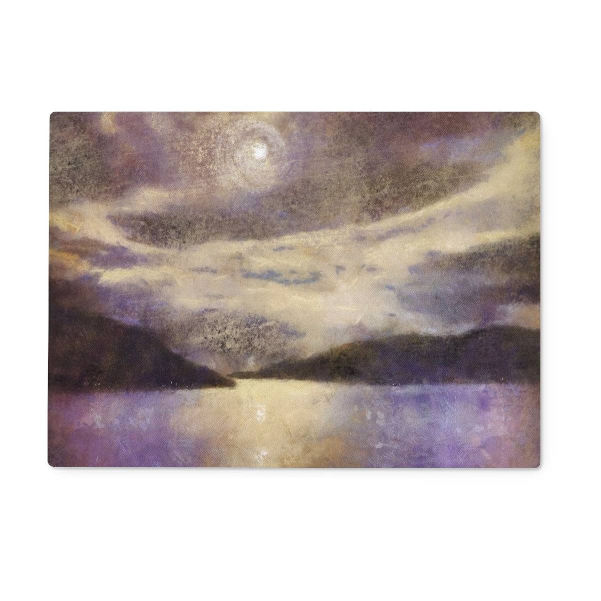 Moonlight Meets Lewis & Harris Art Gifts Glass Chopping Board | Hebridean Islands Art Gallery | Paintings, Prints, Homeware and Art Gifts From Scotland By Scottish Artist Kevin Hunter