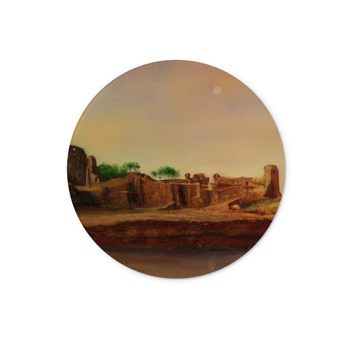 St Andrews Castle Art Gifts Glass Chopping Board | Historic &amp; Iconic Scotland Art Gallery | Paintings, Prints, Homeware and Art Gifts From Scotland By Scottish Artist Kevin Hunter