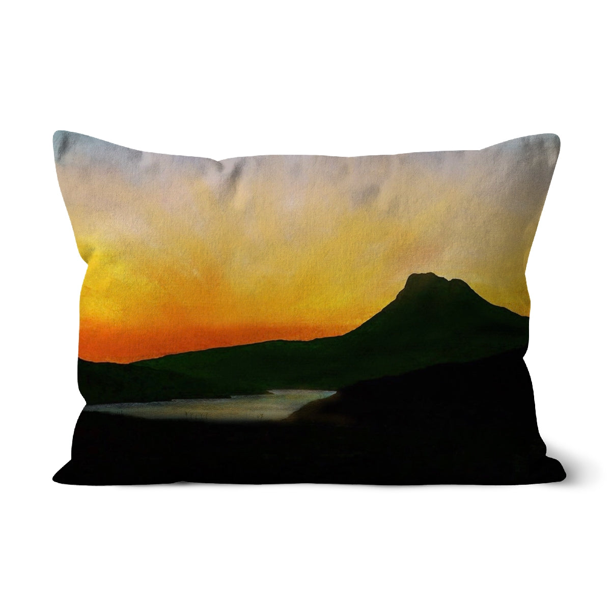 Stac Pollaidh Dusk Art Gifts Cushion | Scottish Lochs & Mountains Art Gallery | Paintings, Prints, Homeware and Art Gifts From Scotland By Scottish Artist Kevin Hunter