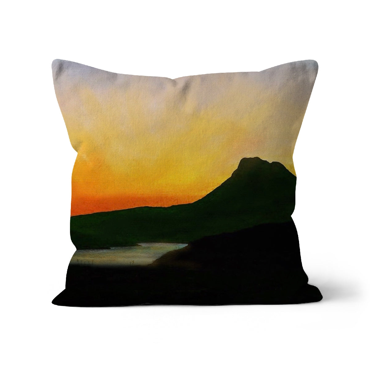 Stac Pollaidh Dusk Art Gifts Cushion | Scottish Lochs &amp; Mountains Art Gallery | Paintings, Prints, Homeware and Art Gifts From Scotland By Scottish Artist Kevin Hunter