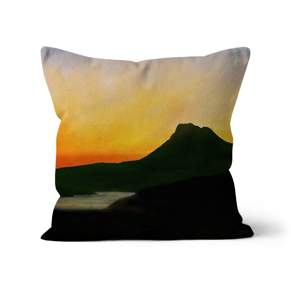 Stac Pollaidh Dusk Art Gifts Cushion | Scottish Lochs & Mountains Art Gallery | Paintings, Prints, Homeware and Art Gifts From Scotland By Scottish Artist Kevin Hunter