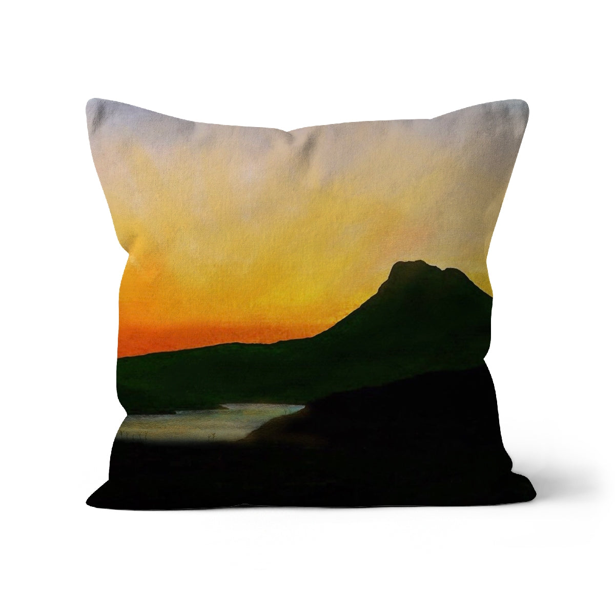 Stac Pollaidh Dusk Art Gifts Cushion | Scottish Lochs & Mountains Art Gallery | Paintings, Prints, Homeware and Art Gifts From Scotland By Scottish Artist Kevin Hunter