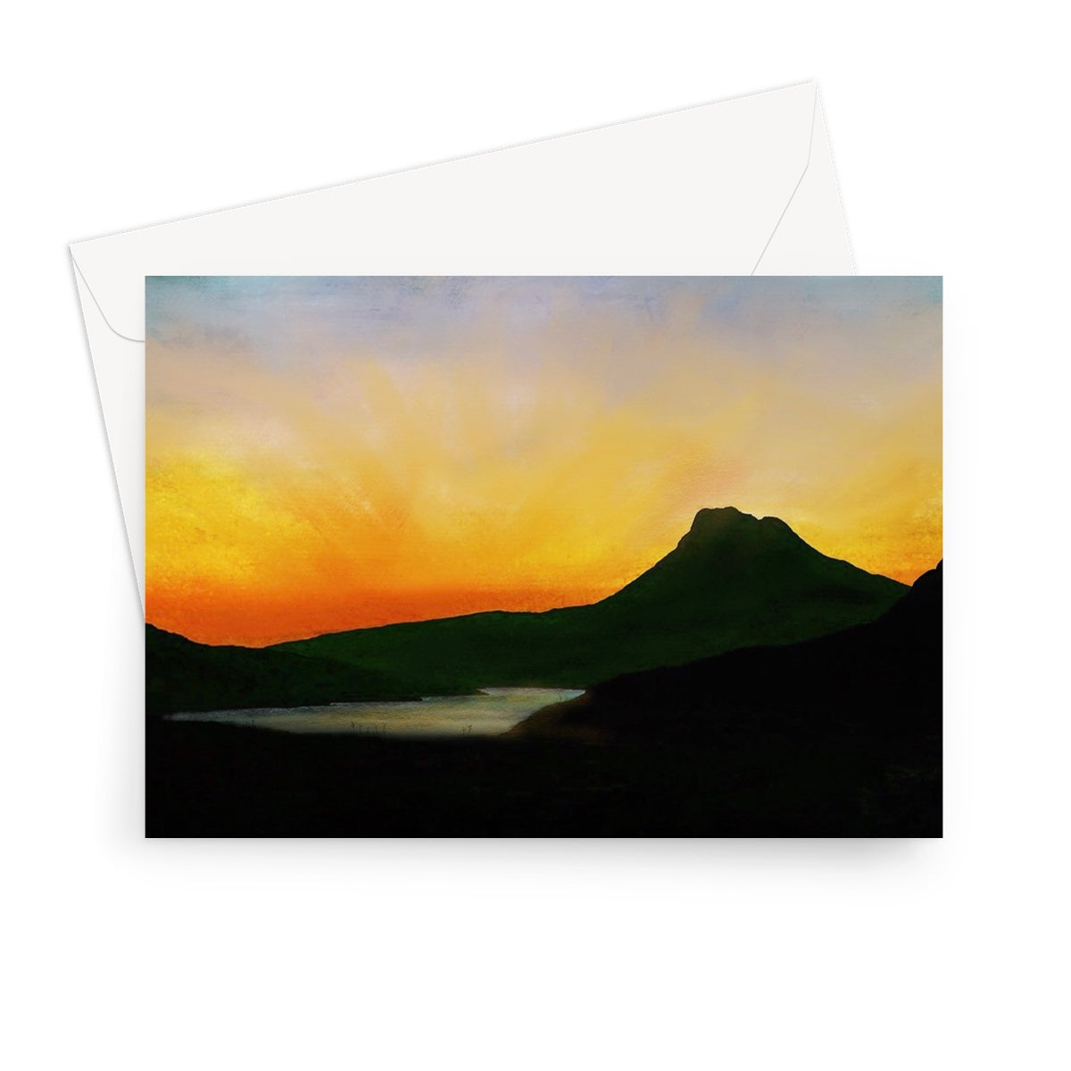 Stac Pollaidh Dusk Scottish Art Gifts Greeting Card | Scottish Lochs & Mountains Art Gallery | Paintings, Prints, Homeware and Art Gifts From Scotland By Scottish Artist Kevin Hunter