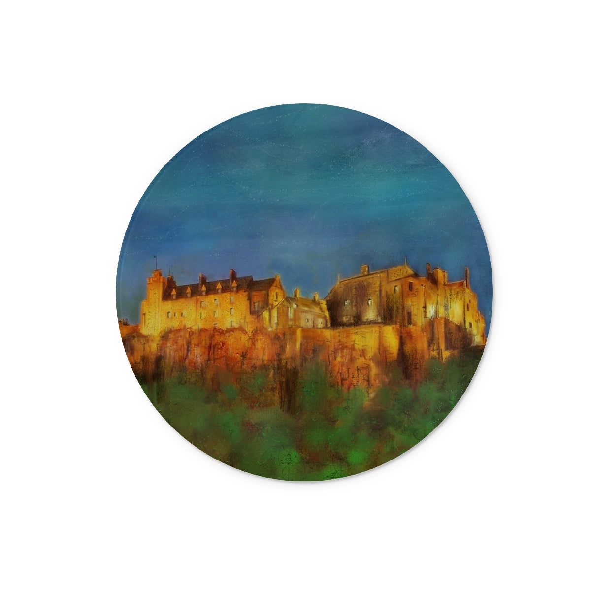 Stirling Castle Art Gifts Glass Chopping Board | Historic &amp; Iconic Scotland Art Gallery | Paintings, Prints, Homeware and Art Gifts From Scotland By Scottish Artist Kevin Hunter