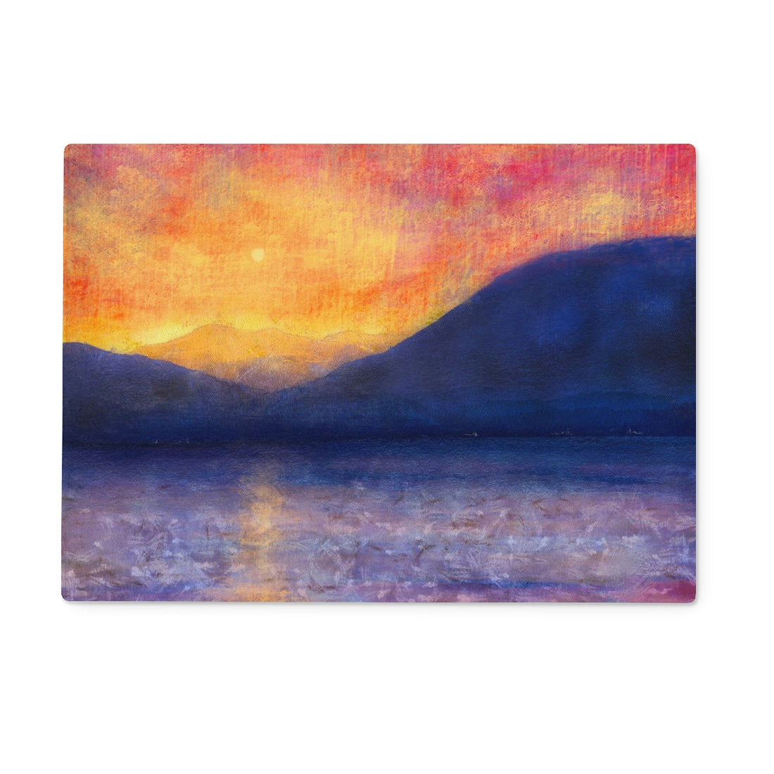 Sunset Approaching Mull Art Gifts Glass Chopping Board | Hebridean Islands Art Gallery | Paintings, Prints, Homeware and Art Gifts From Scotland By Scottish Artist Kevin Hunter