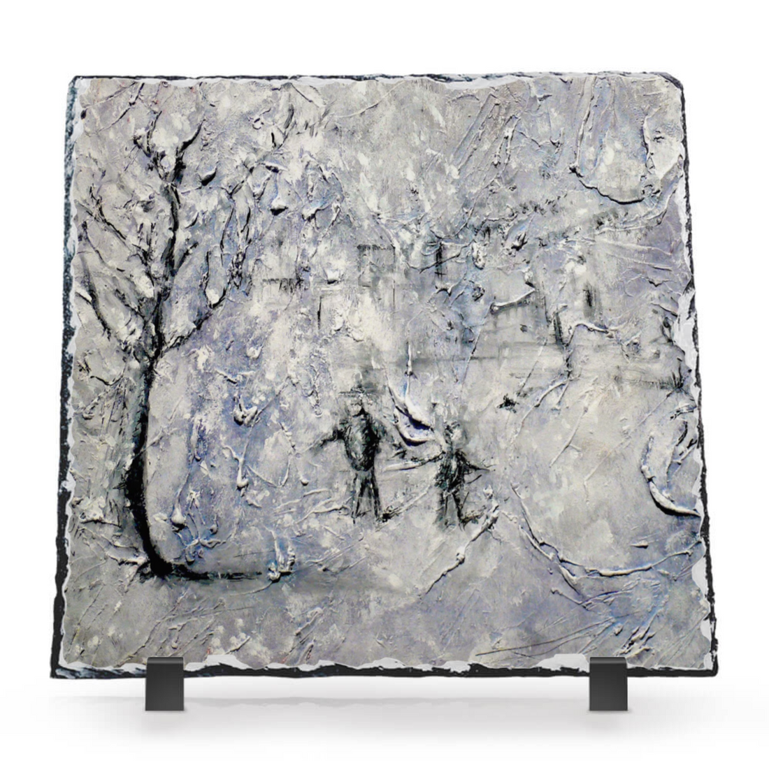 Father Daughter Snow Scottish Slate Art | Abstract &amp; Impressionistic Art Gallery | Paintings, Prints, Homeware and Art Gifts From Scotland By Scottish Artist Kevin Hunter