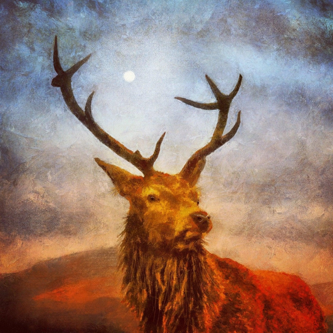 The Moonlit Highland Stag Wooden Art Block