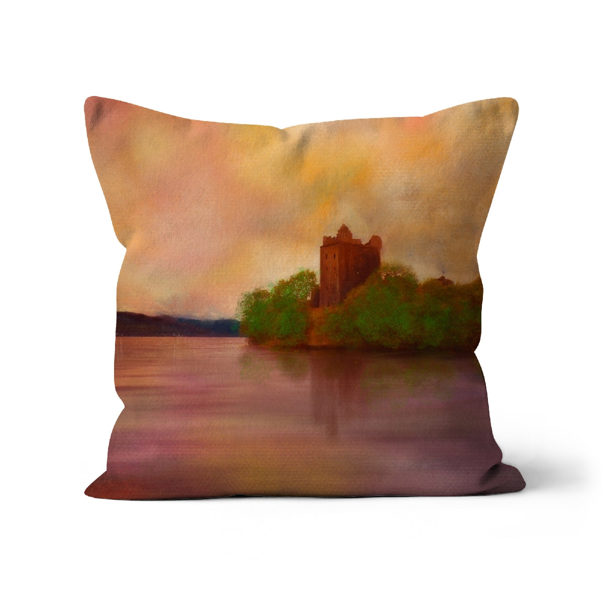 Urquhart Castle Art Gifts Cushion | Historic & Iconic Scotland Art Gallery | Paintings, Prints, Homeware and Art Gifts From Scotland By Scottish Artist Kevin Hunter